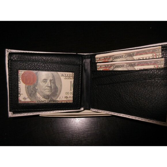 COPY - Old Dollar Bill Print Bi-Fold Vegan Leather Men's Wallet Benjamin Giftbo… - Picture 4 of 6